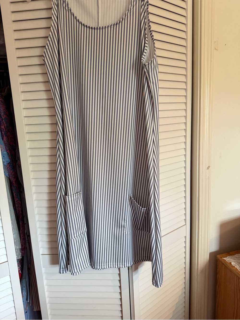 Plus size Sleeveless Dress in Navy and White Stripes